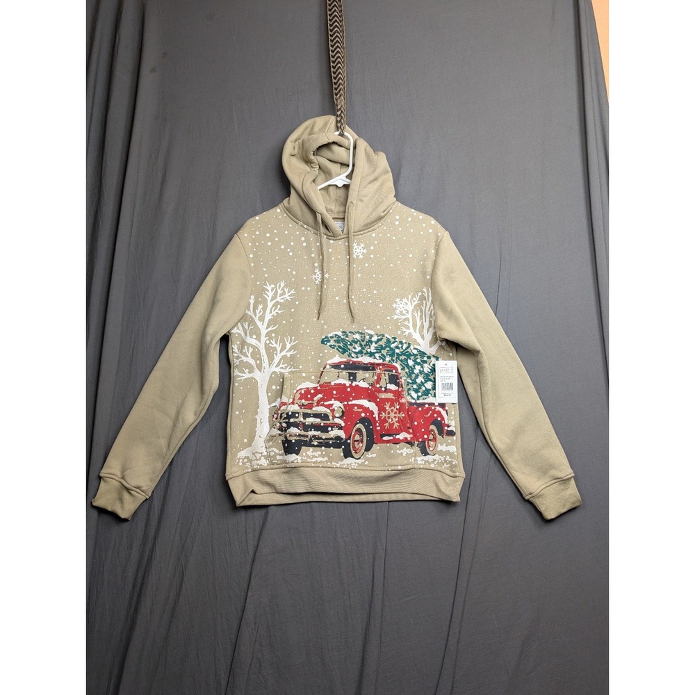 Faze 1 Beige Holiday Hoodie - Small‎ - Red Truck Christmas Tree Graphic
